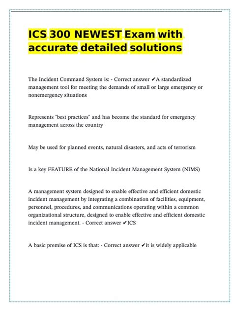 ICS 300 Newest Exam with accurate detailed solutions - ICS - 300 / ICS 300 - Stuvia US
