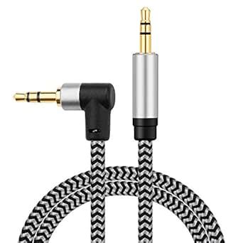 Morelecs Right Angle Aux Cable, 3.5mm Auxiliary Audio Cable 6ft Nylon ...
