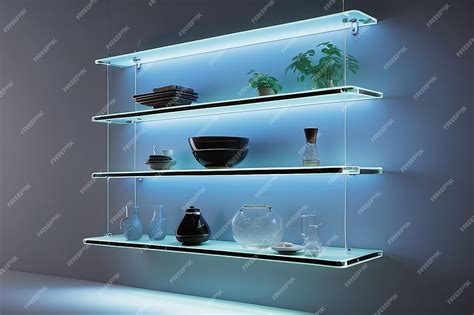Premium Photo | Floating Glass Shelves with LED Lighting for Modern Display