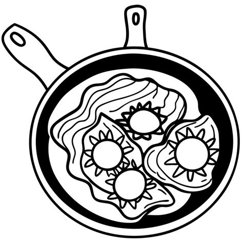 Delicious sunny side up eggs and bacon in a cast iron pan outdoors ...