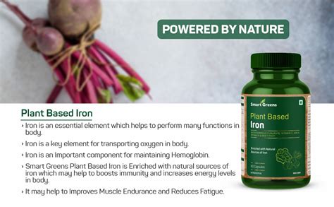 Smart Greens Plant Based Iron with Ferrous Fumarate, Vitamin C, Spinach ...
