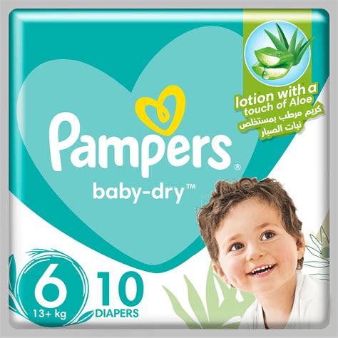 Pampers Aloe Vera Taped Diapers, Size 6, 13+kg, Carry Pack, 10 Diapers ...