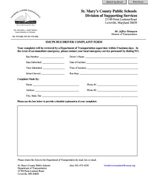 Driver Complaint Form - St. Mary's County Public Schools - Smcps - Fill ...