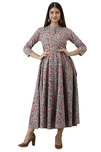 Glam Roots Women's Pure Cotton Printed Anarkali Kurta(Green) : Amazon ...