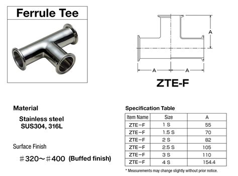 Z Sanitary Ferrule Tees (ZTE-F) | FUJITOKU | MISUMI India
