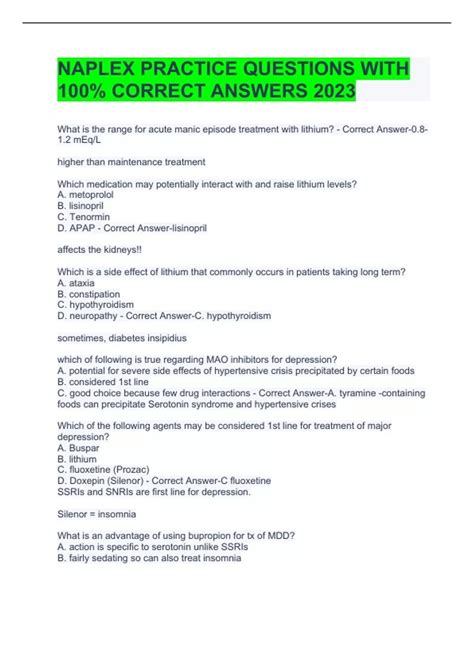 NAPLEX PRACTICE QUESTIONS WITH 100% CORRECT ANSWERS 2023 - NAPLEX ...