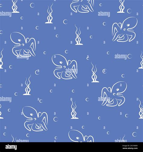 Seamless marine pattern with octopus and seaweed. Pattern background ...