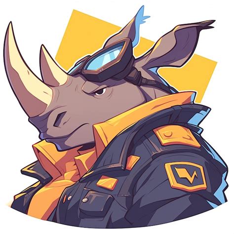 A strong rhinoceros train conductor cartoon style | Premium AI ...
