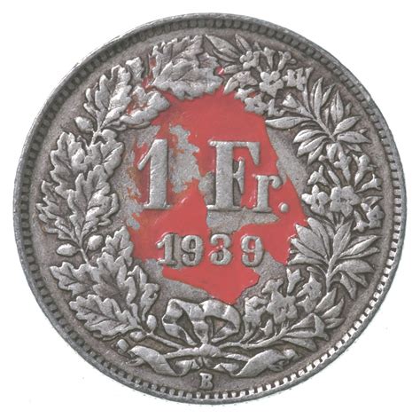 SILVER - Roughly the Size of a Quarter - 1939 Switzerland 1 Franc ...