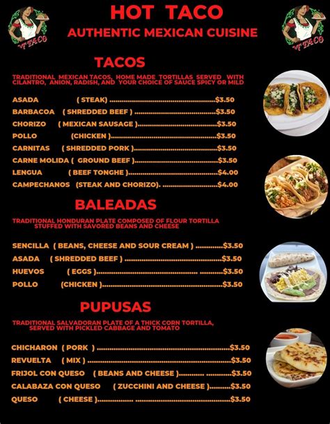 Menu at HOT TACO AUTHENTIC MEXICAN CUISINE restaurant, Evans City