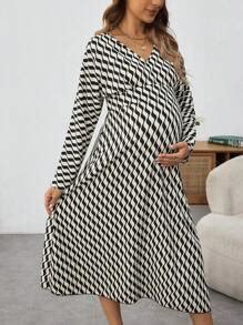 SHEIN Maternity Colorblock Wave Pattern Long Sleeve Casual Dress ...