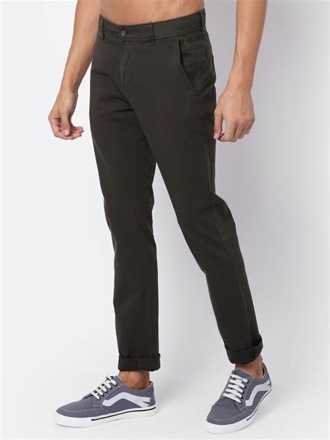 Cantabil Men Green Cotton Blend Self Design Regular Fit Casual Trouser