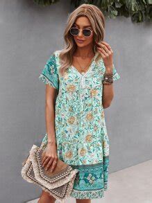 Contrast Lace Floral Smock Dress | SHEIN USA