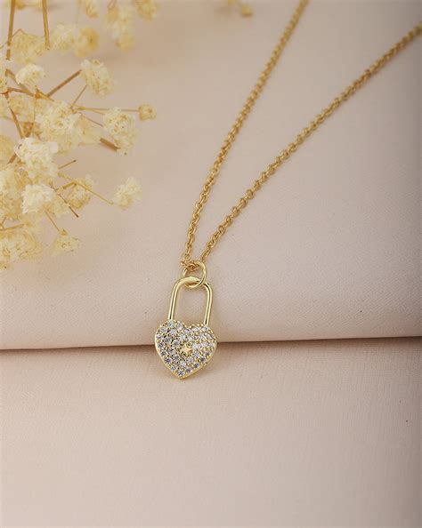 Carlton London Gold Plated Dangling Lock Pendant With Zirconia Pendant ...