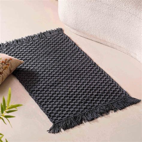 Ultra Soft Waffle Weave Handmade Cotton Floor Mat Grey 37x20 Inch ...