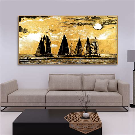 Beautiful Seascape with Boats Canvas Wall Painting – Vibecrafts