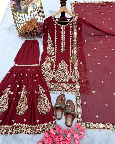 PD 1104 GEORGETTE HEAVY EMBROIDERED DESIGNER PARTY WEAR LADIES SHARARA ...