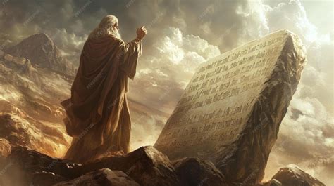 Moses carries stone tablets with the Ten Commandments inscribed on them | Premium AI-generated image