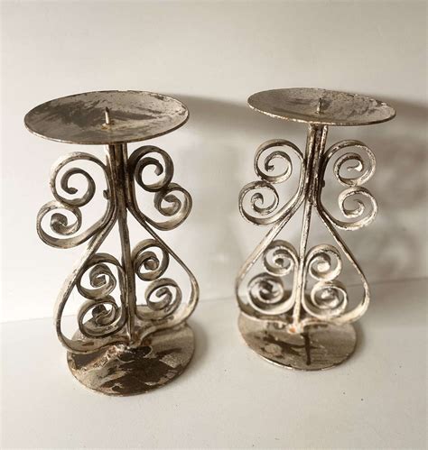 Pair of Short Wrought Iron Candle holders