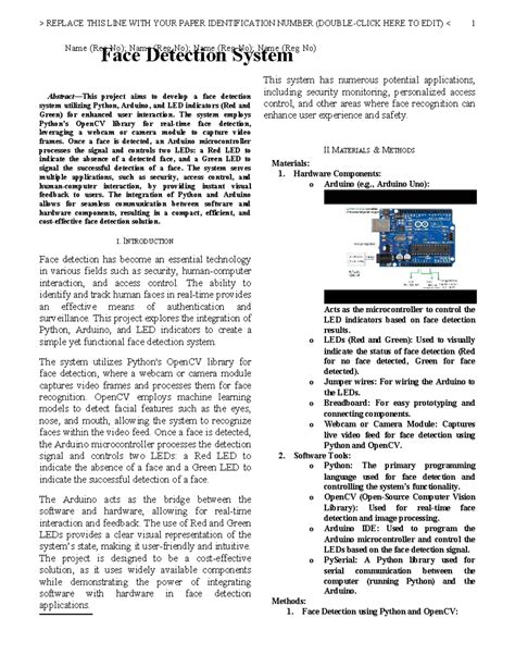 Face Detection System Project Report (Course Code: CA3) - Studocu