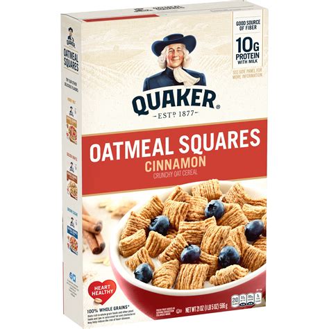 Quaker Oatmeal Squares Cereal, Cinnamon, 21 oz Box - Walmart.com ...