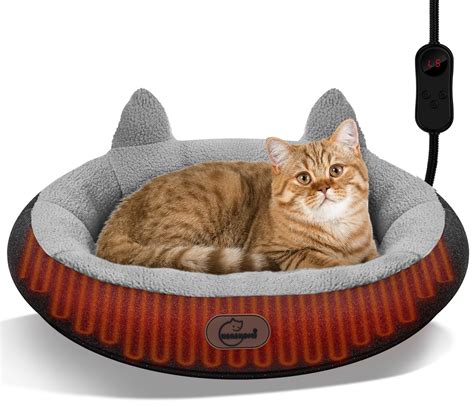 Heated Cat Bed for Small Size Cats, Heated Pet Bed with Timer & Temp Adjustable, Removable ...