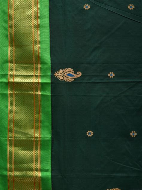Dark Green and Green Paithani Silk Handloom Saree with Body Buta Desig ...