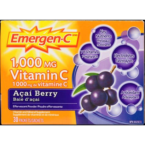 Emergen-C Acai Berry Vitamin C & Mineral Supplement, 30 Packets for ...