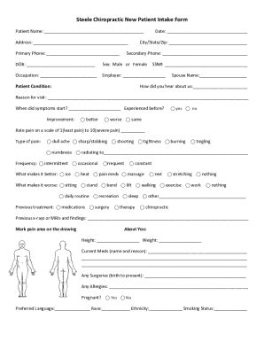 Fillable Online Steele Chiropractic New Patient Intake Form Fax Email ...