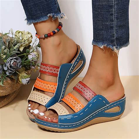 Bohemian Chic Women's Orthopedic Wedge Sandals - Vibrant Multi-Color ...