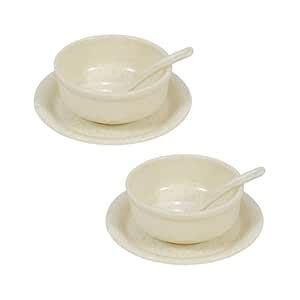 AURKA Melamine Soup Bowl Set with Spoon and Plate (Marble Print | Set ...