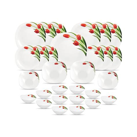 Diva From La Opala Quadra Blossoms Opalware Dinner Set, 29-Pieces, Red ...