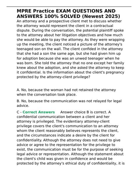 MPRE Practice EXAM QUESTIONS AND ANSWERS 100- SOLVED (Newest 2025 ...