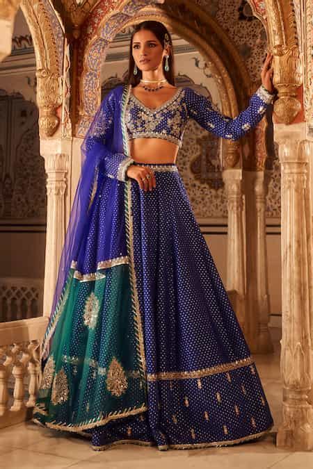 Buy Blue Brocade, Net Sequins, Beads, Zari V-neck Geometric Woven ...