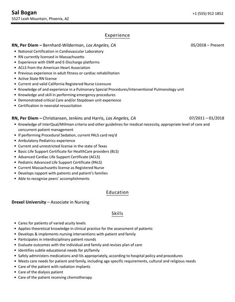 RN, Per Diem Resume Samples | Velvet Jobs