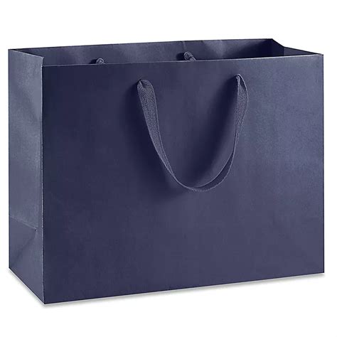 Ribbon Handle Eurototes - 16 x 6 x 12", Vogue, Navy S-21152NB - ULINE