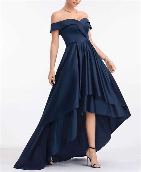 Navy Blue Off-the-Shoulder Asymmetrical Evening Dress - Elated Wardrobe
