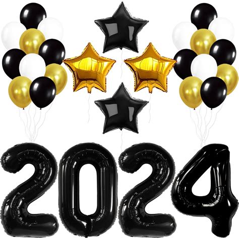 Black Graduation Balloons 2021 Set - 40 Inch, Large Black and Gold ...