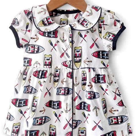 Boat Print Girls Frock – Smiley Buttons
