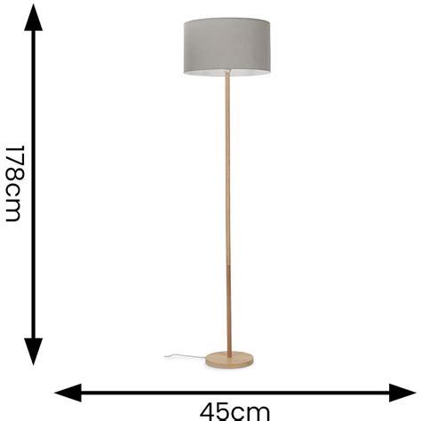 Modern Scandi Floor Lamp In Light Wooden Finish With Cool Grey Drum Shade