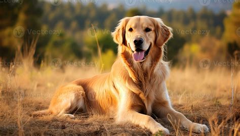 golden retriever dog laying in grass at sunset AI Generated 33844384 ...