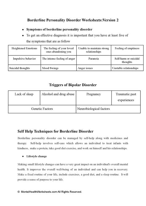 Worksheet For Borderline Personality Disorder | DBT Worksheets