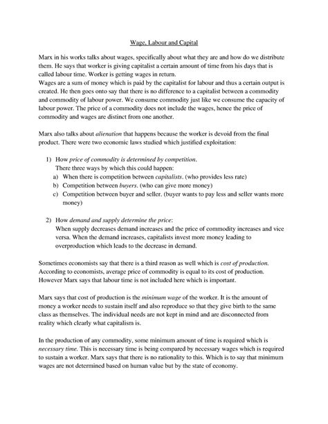 Wage, Labour and Capital - He says that worker is giving capitalist a ...