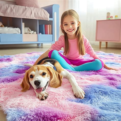 Araffe and a girl sitting on a rug with a dog | Premium AI-generated image