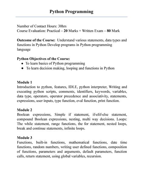 Python programming - Python Programming Number of Contact Hours: 30hrs ...