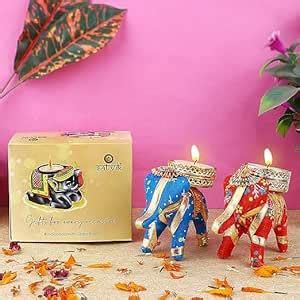 Buy Satvik 2 Pc Cotton Elephant Design Tealight Candle Holder ...