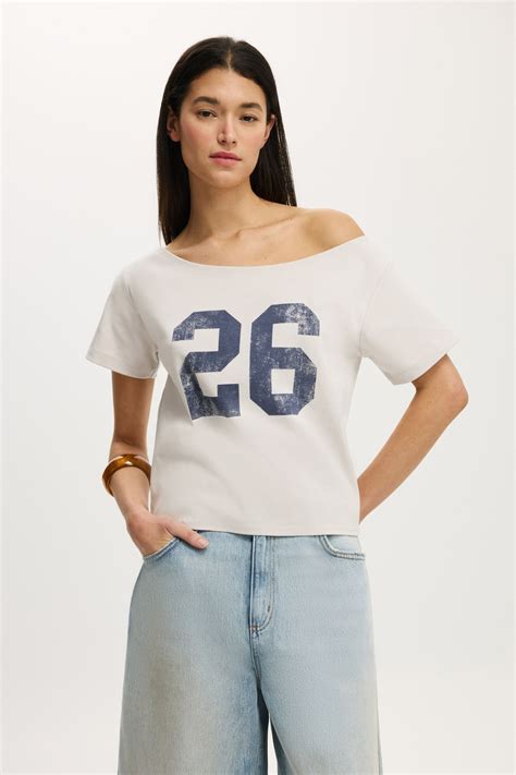 The Sporty Off Shoulder Graphic Tee