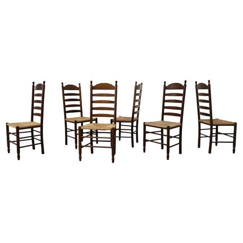 Vintage Gio Ponti Style Black Ladder Back Dining Chairs With Rush ...