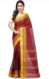 Buy Ankita saree house Woven, Self Design Tant Pure Cotton Maroon ...