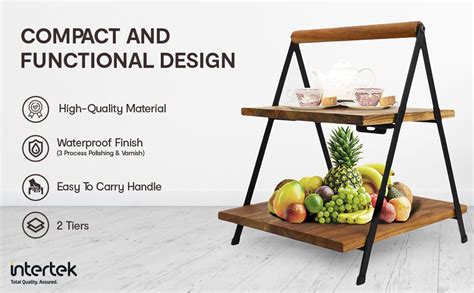Buy Anko Iron, Acacia Wood & Mango Wood 2-Tiered Serving Stand with ...